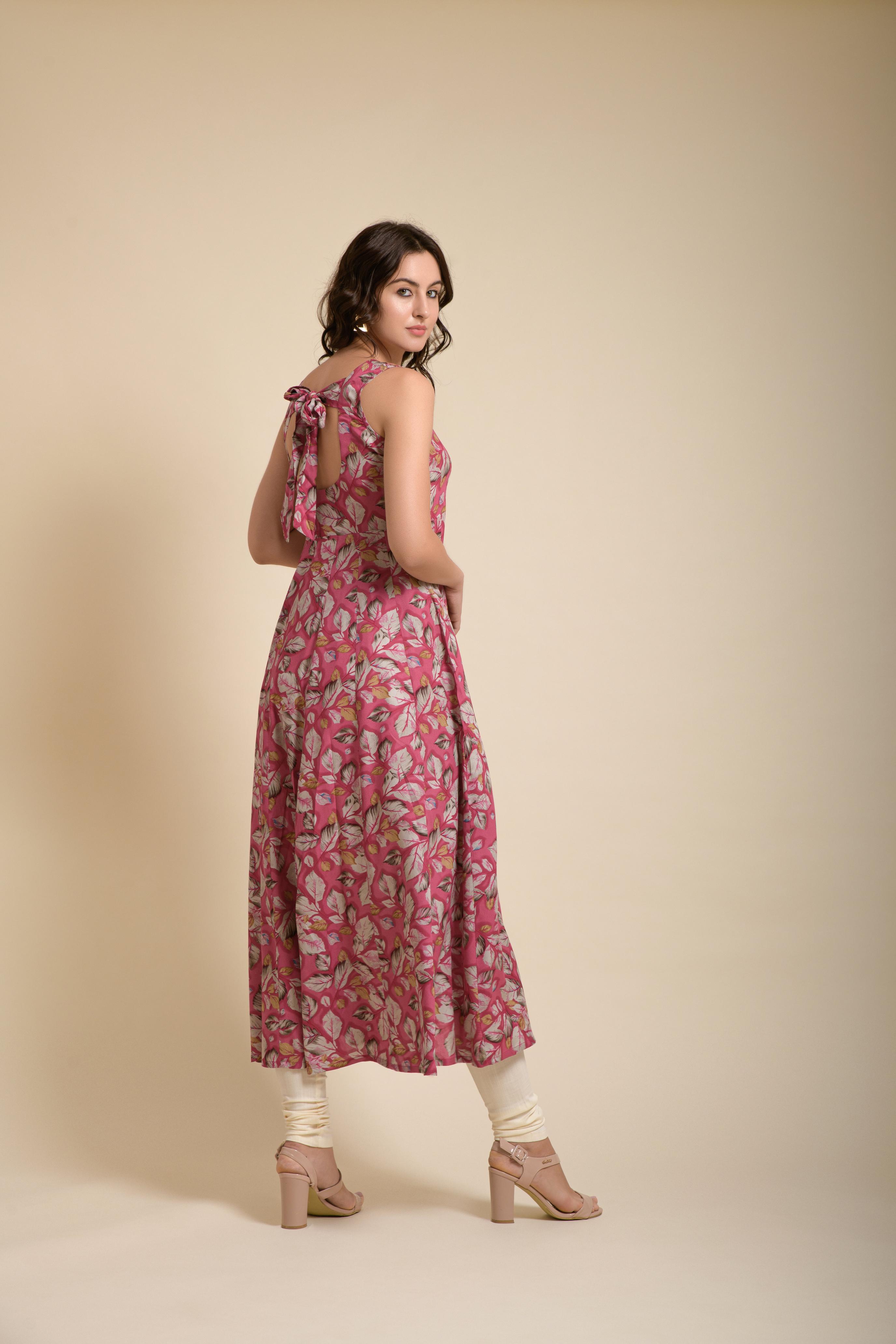 Zoya pink flower print gown set