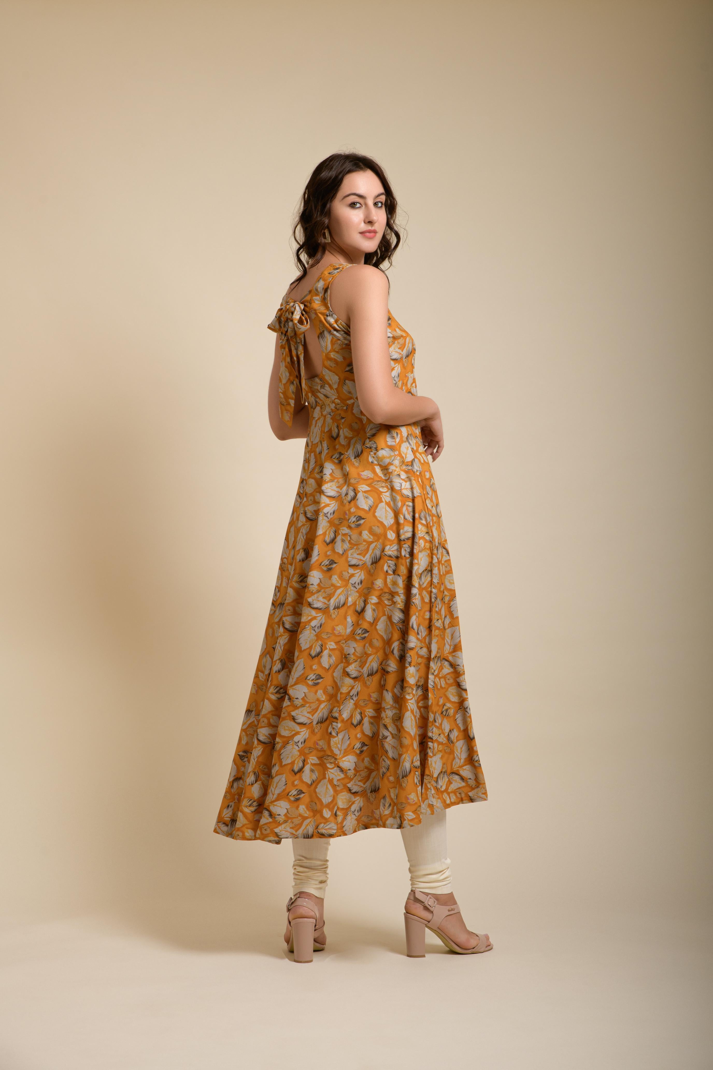 Alina mustard printed gown style set