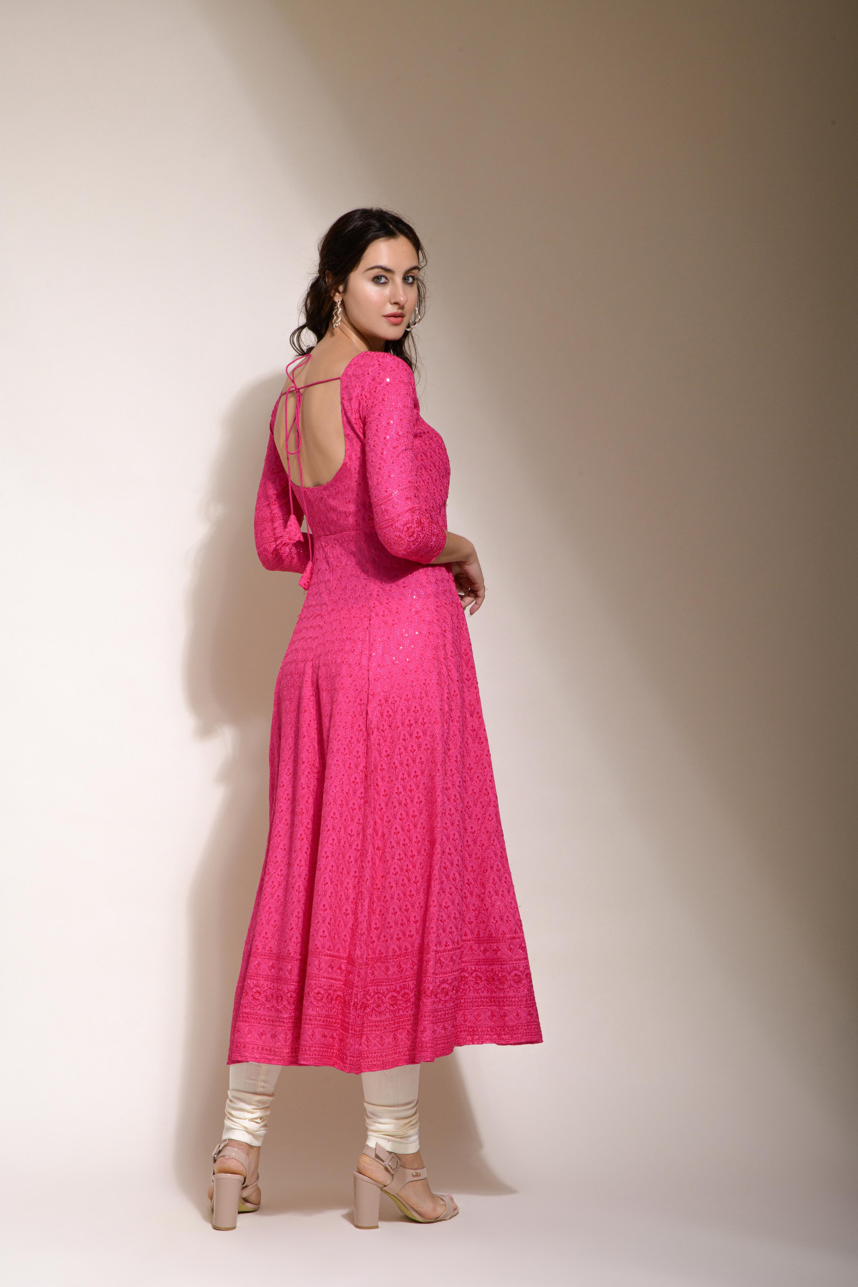 Karuna Pink chikankari style kurta pant set