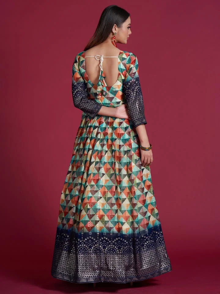 Lavanya Multicolored Printed Gown (With Can-Can)