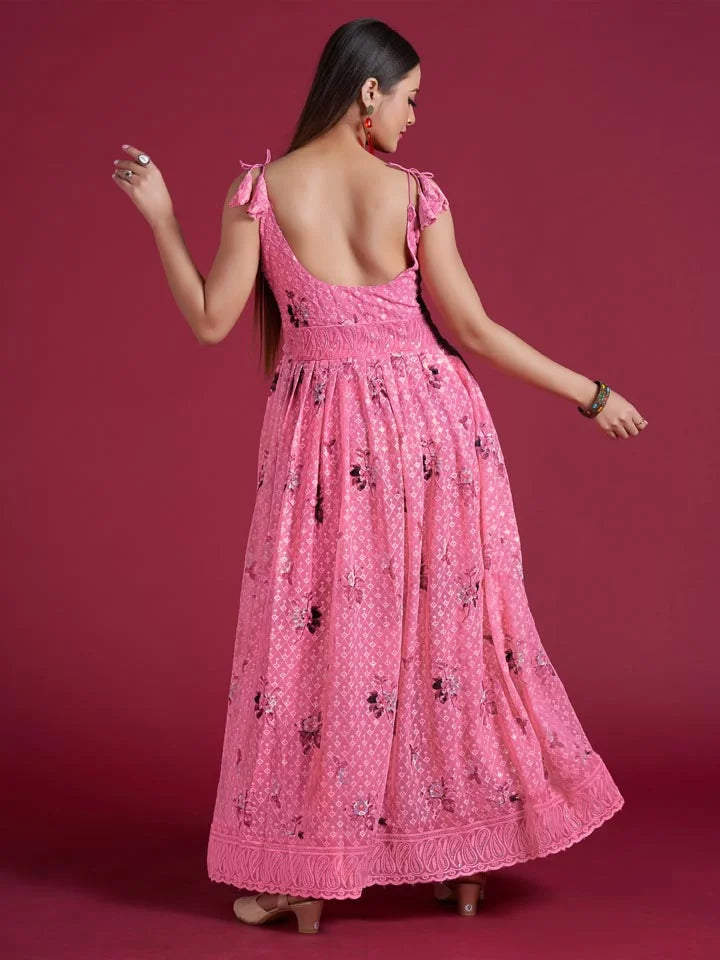 Gulabi Chikankari Gown (Without Can-Can)