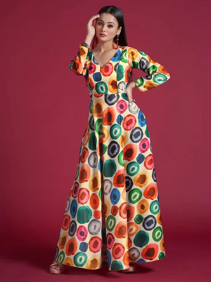 Candy Print Multicolored Gown (Without Can-Can)